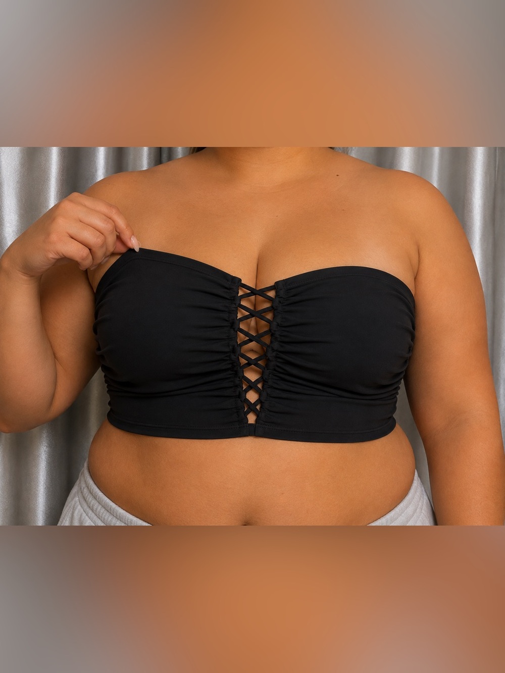Torrid Black Strapless Lace Up Bandeau Bikini Top Size 2